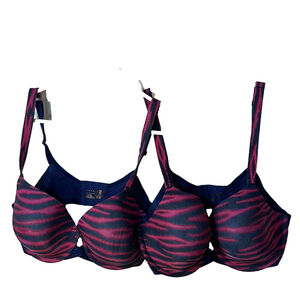 Savage x Fenty Stylish Pink and Blue Zebra Print Bra - set of 2 38DD beetroot